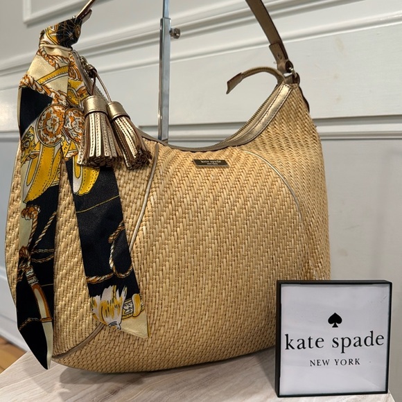 kate spade Handbags - Kate Spade Bag Rattan Straw Tan Gold Hobo